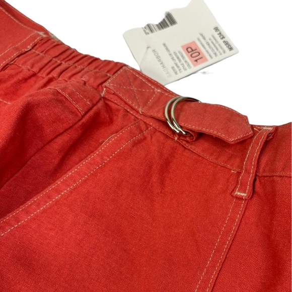 New Gorgeous Vibrant Coral Wide Leg Linen Blend Cropped Comfort Pants Size 10P - Picture 14 of 14